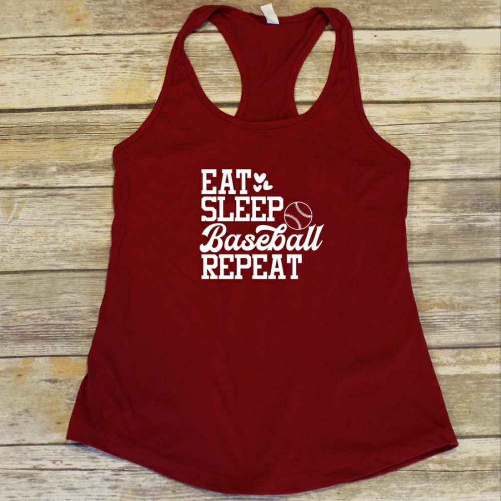 Eat, Sleep, Baseball, Repeat - ladies red tank top